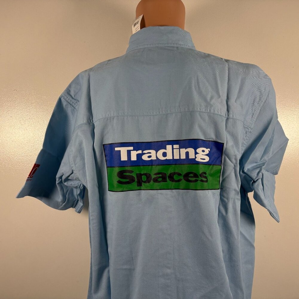 Vintage Trading Spaces Button Up Shirt Mens Size L Blue TLC Show Promo Y2K